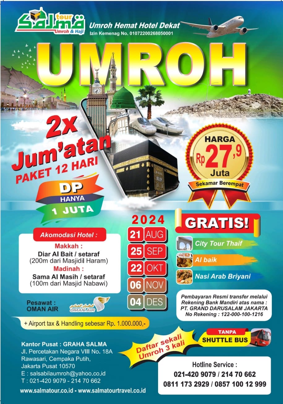 Umroh 12 Hari Murah Banyak Bonus, Hotel Dekat