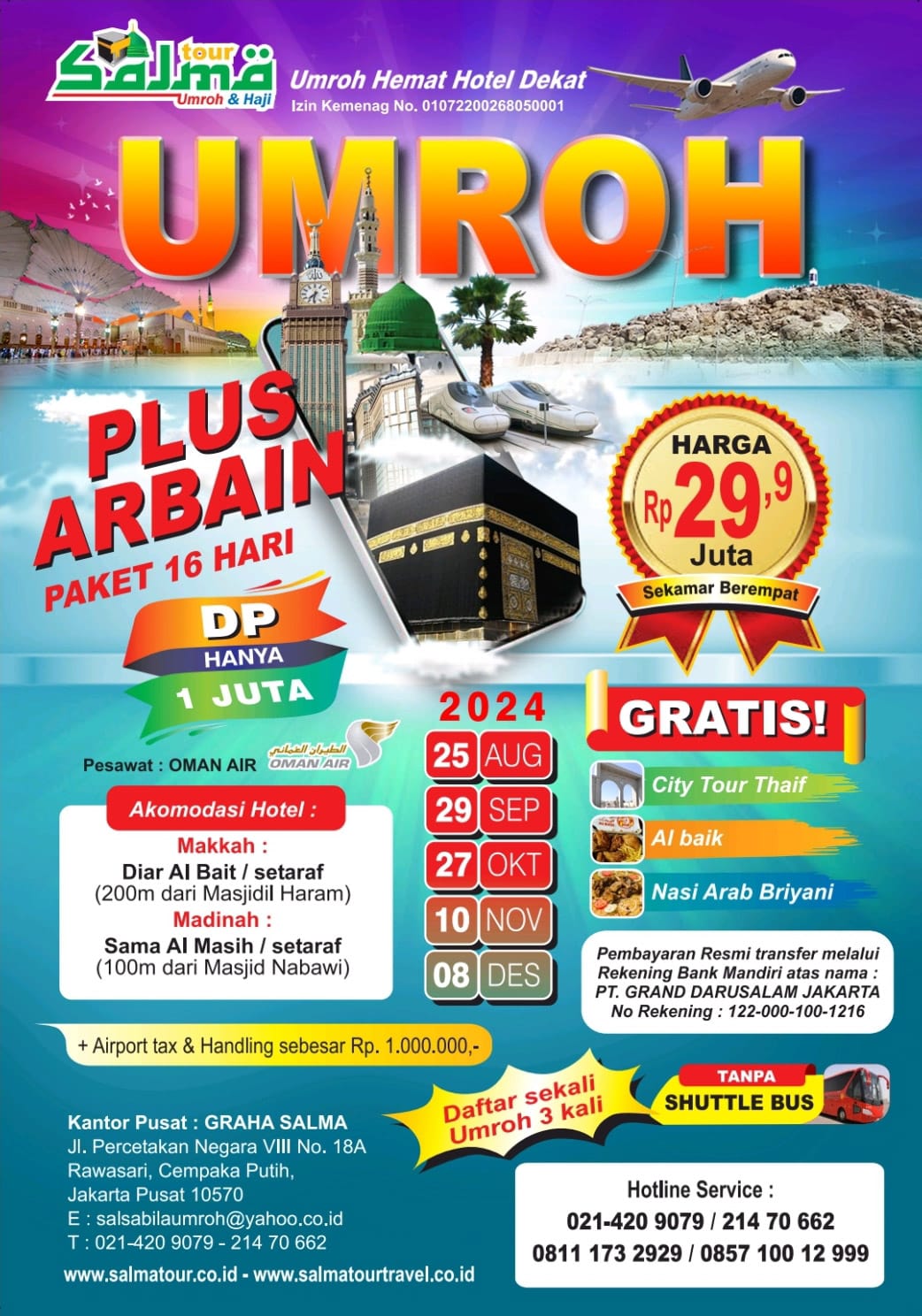 Umroh 16 Hari Murah Banjir Bonus, Hotel Dekat
