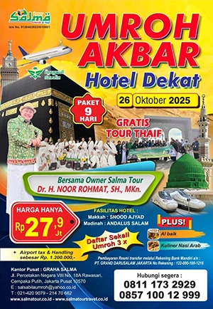 Umroh Akbar Oktober Paket Murah, Hotel Dekat Masjid salma tour